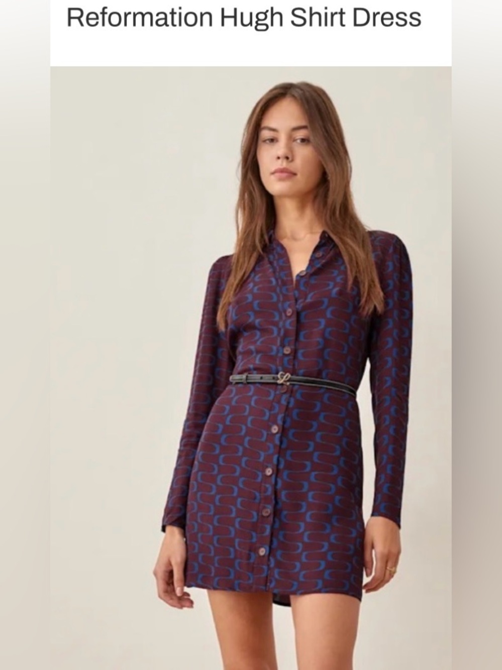 Reformation Hugh Shirt Dress in Burgundy & Blue Print